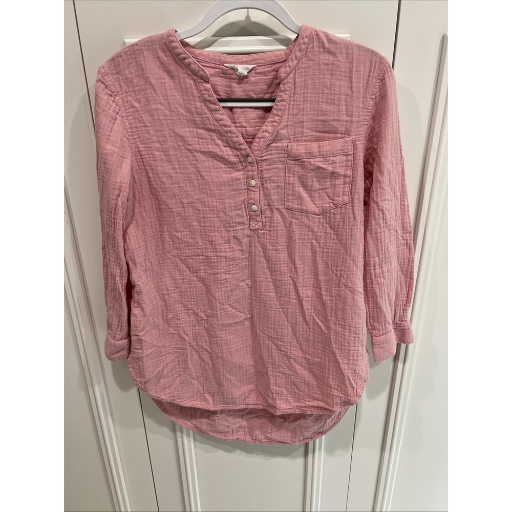 Caslon Pink Cotton Gauze Popover Tunic Minimalist Feminine Beach Coastal